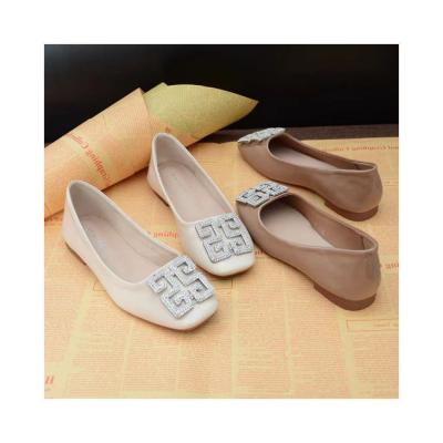 China New Metal Soft Single Shoes Women's Flat Shoes Fold Over Shoes British Style Leather Heel Small Low for sale