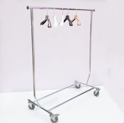 China Durable Mobile Telescopic Clothing Display Rack Stainless Steel Horizontal Bar Stainless Steel Garment Display Rack for sale