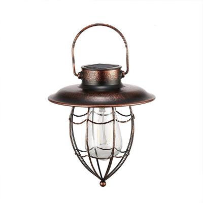 China Solar Yard Garden Ornaments LED Filament Glass Bulb Retro Vintage Tungsten Bronze Metal Lantern For Lawn Holiday Yard Driveway for sale