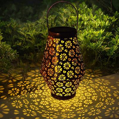 China Rustproof Solar Garden Lights LED Luz Lantern Retro Vintage Style Daisy Flower Shadow Metal Hanging for Backyard Porch Walkway Fence for sale