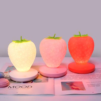 China Cute Strawberry USB LED Dimming White Desk Table Lamp Red Rose Night Nursery Reading Light For Kids Lovers Friends Family Present for sale