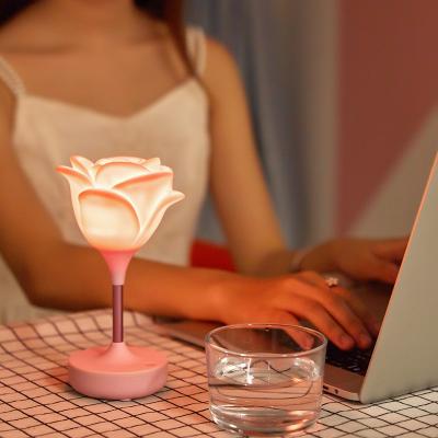 China Rose Flower Lovely Romantic Desk Light Warm Soft Dim-able Night LED USB Rechargeable Lamp for Lovers Valentine Christmas Gift for sale