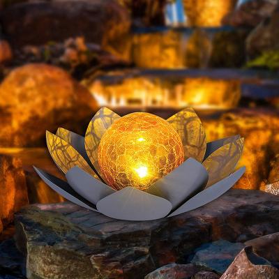 China Lotus Gray Lotus Cracked Globe Glass Flower Solar Table Light Yellow Color Waterproof LED Lamp for Garden Holiday Festival Decor for sale