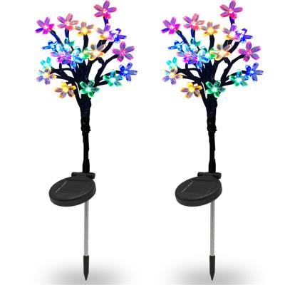 China Garden Cherry Decoration Lights Sakura Lawn Insert Solar Color Changeable LED Lighting Decorative Lamps Transparent Flowerbed Tree Lamp for sale