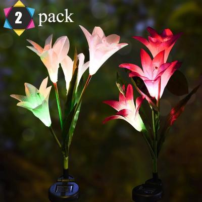 China Garden Stake Flower Lily Lights Multi Color Changing LED Solar Powered Outdoor Decorative Lights for Patio Lawn Garden Yard Decor for sale