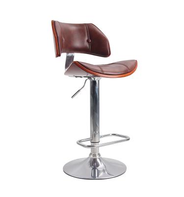 China 2020 Modern Bar Stools PU Wood Leather Bar Stools Wholesale Swivel And Height Adjustable Curvature Seat for sale