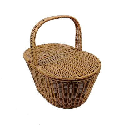 China BOt-1021 Sustainable Graceful Hand Woven Oval Plastic Rattan Handle Picnic Basket for sale