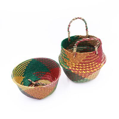 China Amazon Hot Selling Modern Rattan Vegetable Plankton Handmade Woven Tote Belly Basket Plant Pots Cover Indoor Decorative Also for Storage and Laundry for sale