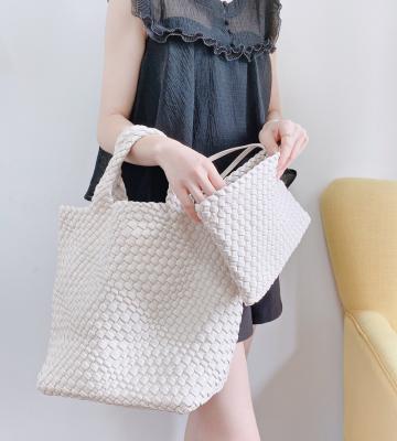 China Hot Handmade Woven Tote Bags 2pcs Style PU Women Handbag LETTER Leather Basic Women Fashion Shoulder Bag for sale