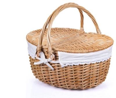 China Customization Picnic Storage Wicker Basket Canvas Food Basket Outdoor Wicker Handle Handwoven Folding Natural Material Wicker Basket for sale