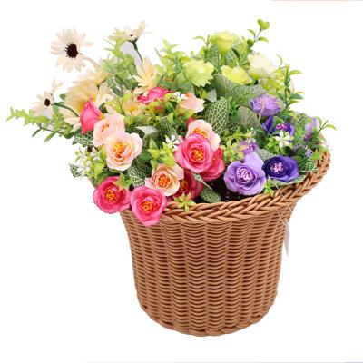 China Sustainable Style Round Fashion Rattan Plant Hand Made Flower Basket For Decoration for sale