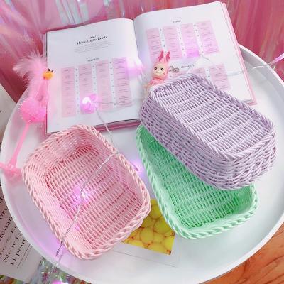 China Viable Customization PP Storage Basket Table Sundries Basket Girl Pink Macaron Color Photo Props Graceful Hand - Woven Basket for sale