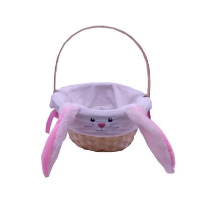 China Hot Sale Woven Lovely Kids Bamboo Gift Baskets Viable Bunny Candy Bulk Muti Storage Bamboo Easter Bunny Basket With Handle for sale