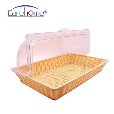 China Sustainable Carehome Household PP Rattan Bread Cake Basket Tray With PC Cover for sale