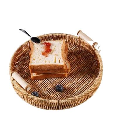 China Wholesale Viable PP Rattan Basket Tray Hand Woven Storage Basket Tray pp Rattan Tray With Handle Plastic Basket Home&Kitchen for sale