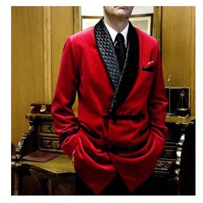 China Red Velvet Mens Blazer Smoking Jacket Men's Coat Anti-Shrink Pant Designs Suit Smoking Jacket for sale