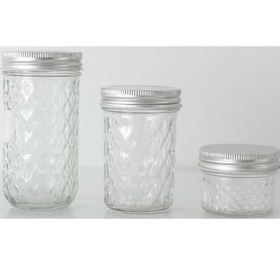 China 8/12/16/20 Ounce Viable Pitted Crystal Regular Mouth Jelly Mason Jars With Lids for sale