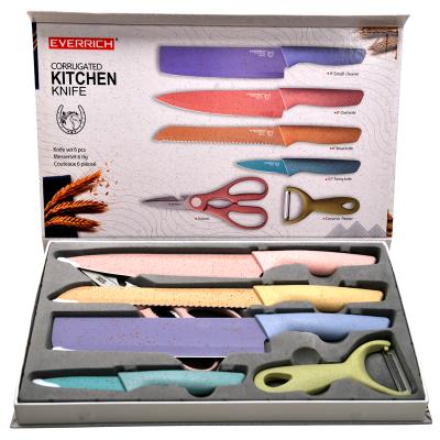 China Anti Bacterial Anti Bacterial Viable High Quality Colorful Stainless Steel Kitchen Knives Set Of 6 Pieces for sale