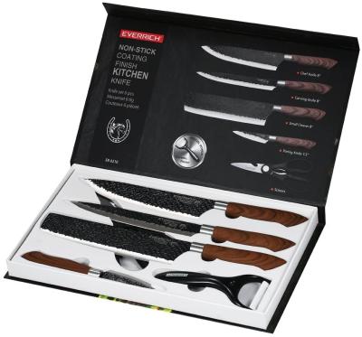 China Sustainable 6 Piece Stainless Steel Kitchen Cutting Knife Set With Ergonomic Handles, Chef Knife Set With Gift Box for sale