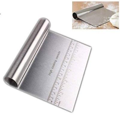 China Pro Viable Stainless Steel Dough Chopper Pastry Pizza Cutter Slicer Scraper With Mirror Polished Measuring Scale for sale