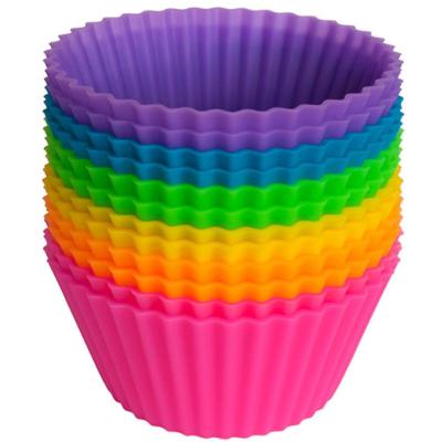 China 12 Pack Sustainable Food Grade Reusable Silicone Cupcake Liners Baking Vibrating Cups Muffin Cake Molds for sale