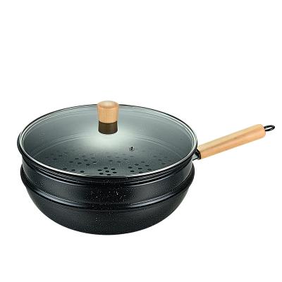 China Viable Pan With Lid Non-Stick Wok Stir-Fry and Steam Rack for Electric, Induction and Gas Stoves for sale