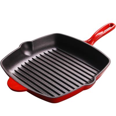 China 10.24 Inch Sustainable Cast Iron Non-Stick Square Skillet Grilling Pan , Enameled Cast Iron Skillet Steak Pan With Side Drip Spout for sale