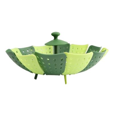 China Non-scratch Plastic and Silicone Sustainable Folding BPA Free Flower Steamer Basket with Easy-Lift Fork Hook for sale