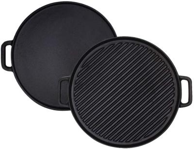 China 12 Inch Pre-Season Reversible Non Stick Cast Iron Reversible Grill / Griddle With Double Handle for sale