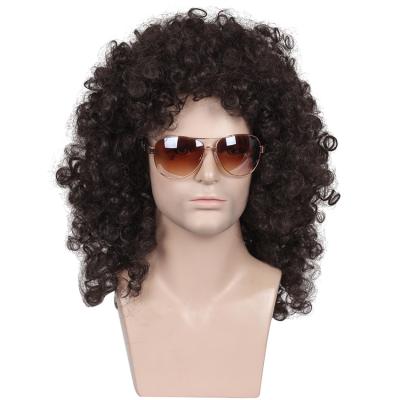 China 80s Natural Curly Party Fashionable Men's Cosplay Brown Wig 100% Daily Heat Resistant Synthetic Fiber For Costume Party Carnival for sale