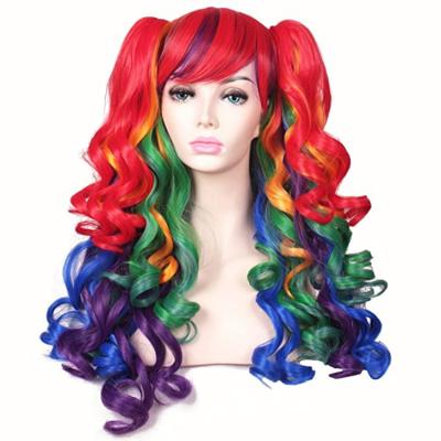 China Lolita Anime Vocaloid Wholesale Wave Ponytails Blue Blonde Wigs 56cm Long Rainbow 2 Deep Curly Black Pink Wig Cosplay For Party Diary for sale