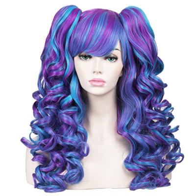 China Anime Vocaloid Wholesale Wave Ponytails Blue Blonde Wigs 56cm Long Rainbow 2 Deep Curly Black Pink Wig Cosplay For Party Diary for sale