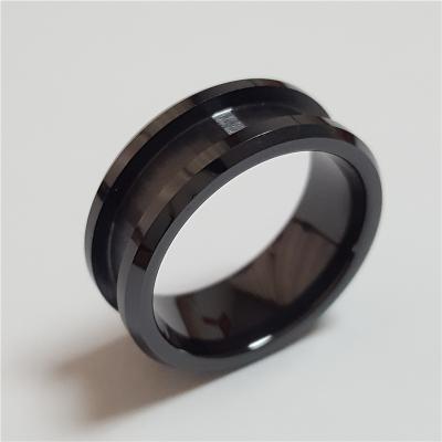 China Wholesale Religious Groove Wedding Ring Black Zirconia Ceramic Blank Ring For Inlay 8MM for sale