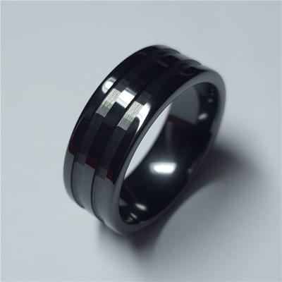 China Wholesale 8mm Classic Double 2 Channels Ring Black Ceramic Ring Core Blank For Inlay for sale