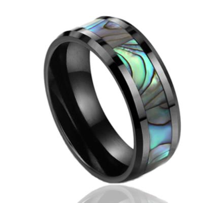 China Fashion Unique Beveled Edges Black Ceramic Abalone Shell Inlay Ring Import Jewelry from China for sale