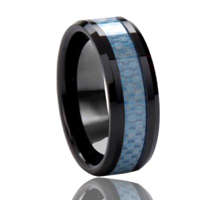 China Fashionable Jewelry High Quality Black Ceramic Rings Mens Oxide Zirconium Carbon Fiber Inlay Ring for sale