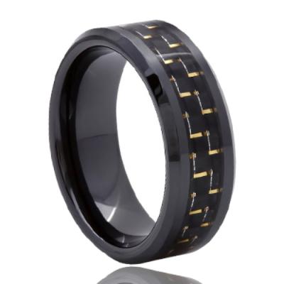 China Fashionable Black Carbon Fiber Inlay Ceramic Ring Jewelry For Men And Women for sale