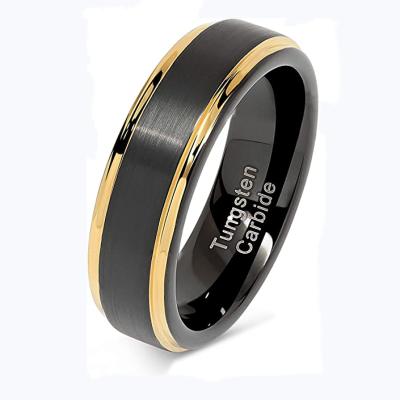 China CLASSIC Custom 6mm Engraved Personalized Tungsten Rings For Men's Women's Two Tone Black Gold Wedding Band for sale