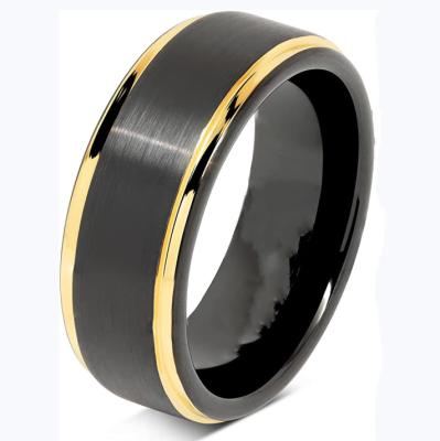 China CLASSIC Custom 8MM Engraved Personalized Black Tungsten Rings For Men Wedding Band Gold Step Edge Size 4-16 for sale