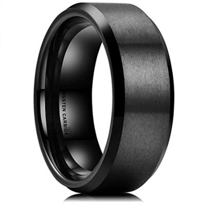 China Other Hot Selling 8MM Black Beveled Tungsten Ring With Matte Finish Ring In Mens Jewelry for sale