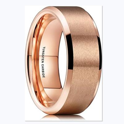 China CLASSIC 8MM Rose Gold Tungsten Ring Beveled With Matte Finish Wedding Band Polished Beveled Edge for sale