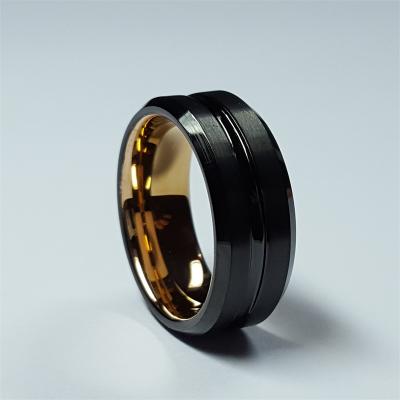 China Fashion Jewelry 18k Rose Gold Black Plated 8mm Tungsten Carbide Wedding Ring Beveled Edge For Men or Women for sale