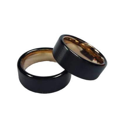 China Romantic Black Tungsten Rings For Women 24K Rose Gold Inside Wedding Bands Ring Brushed Matte Finished Men's for sale