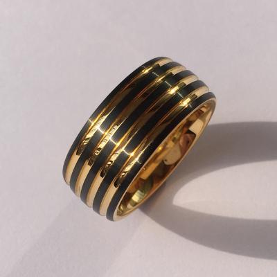 China Office/Career Factory Price Wholesale Black Matte Gold Tungsten Rings Grooved 10MM Wedding Bands for sale