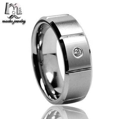 China Trendy Bridal Jewelry Sets 8mm Men's Tungsten CZ Diamond Wedding Ring With Fluted for sale