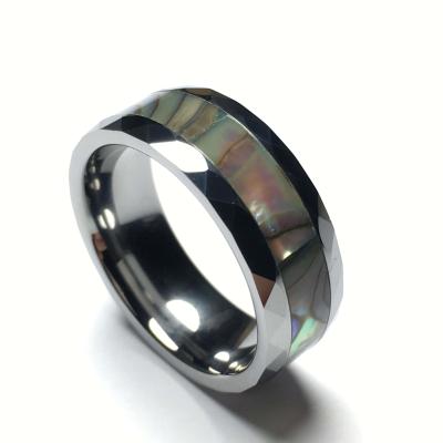 China Career Men's Tungsten Abalone Shell Rings Wedding Bands Faceted Desk / Edge for sale