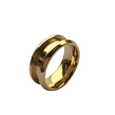 China 8MM Stainless Steel Casual / Sporty Ring With 18K Gold Line Gold Plated Blank Ring For Inlay for sale