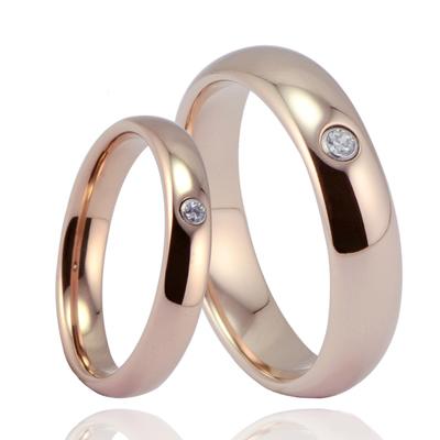 China Trendy Lover's Men's Matching Rose Gold Plating Tungsten Carbide Women Promise Ring With CZ for sale