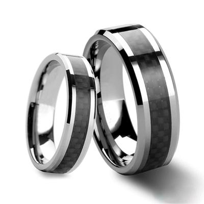 China New fashionable retro black carbon fiber inlay tungsten couple rings eternal love in pairs for sale