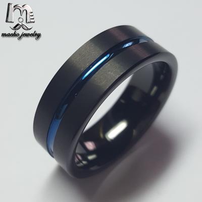 China Custom Fashionable Top Black And Blue Plating Mens Tungsten Wedding Rings For Women And Men for sale